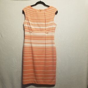 Calvin Klein 8 Dress Orange And White Striped Knee Length Sheath Career Office